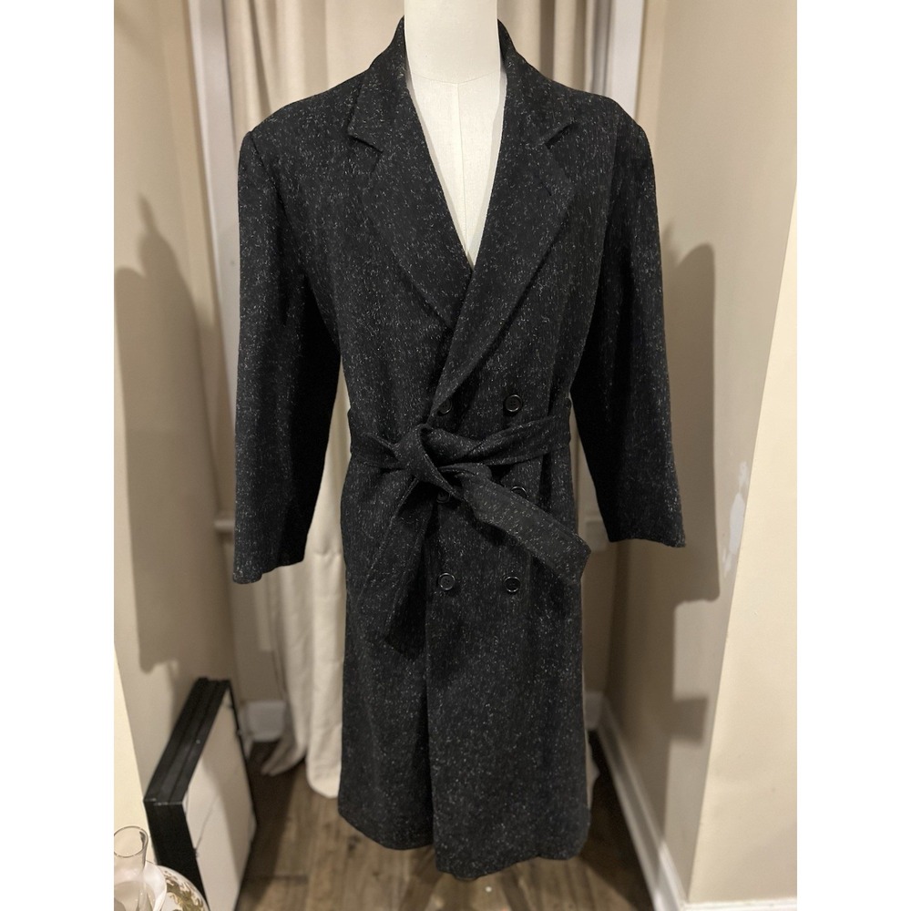 Forte Men's Wool Pea Coat Overcoat Size Medium Double Breasted Black With White‎